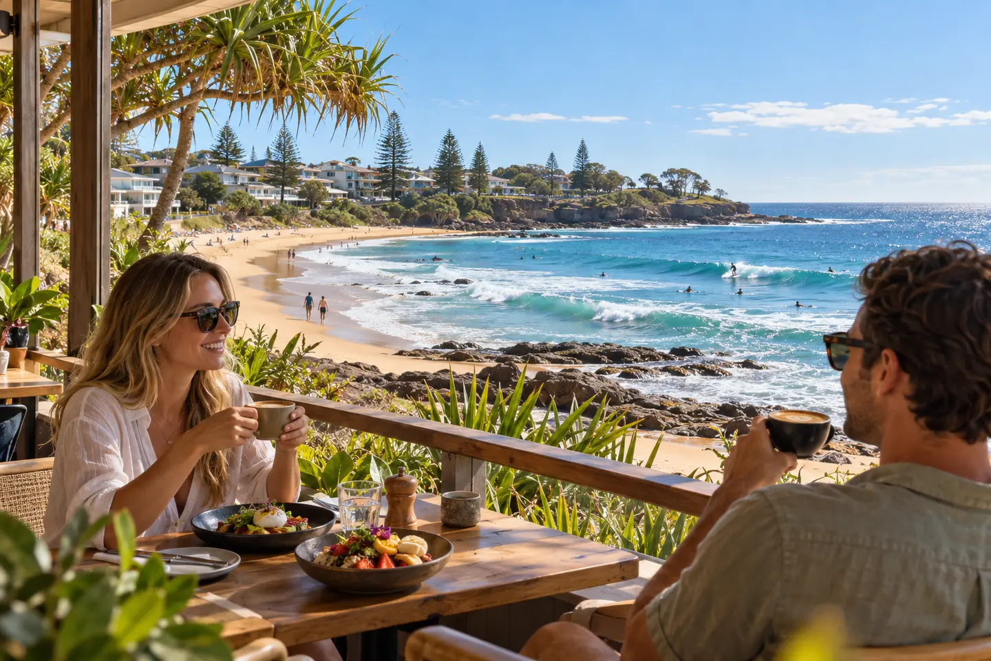 Relaxed café dining overlooking Moffat Beach in Caloundra