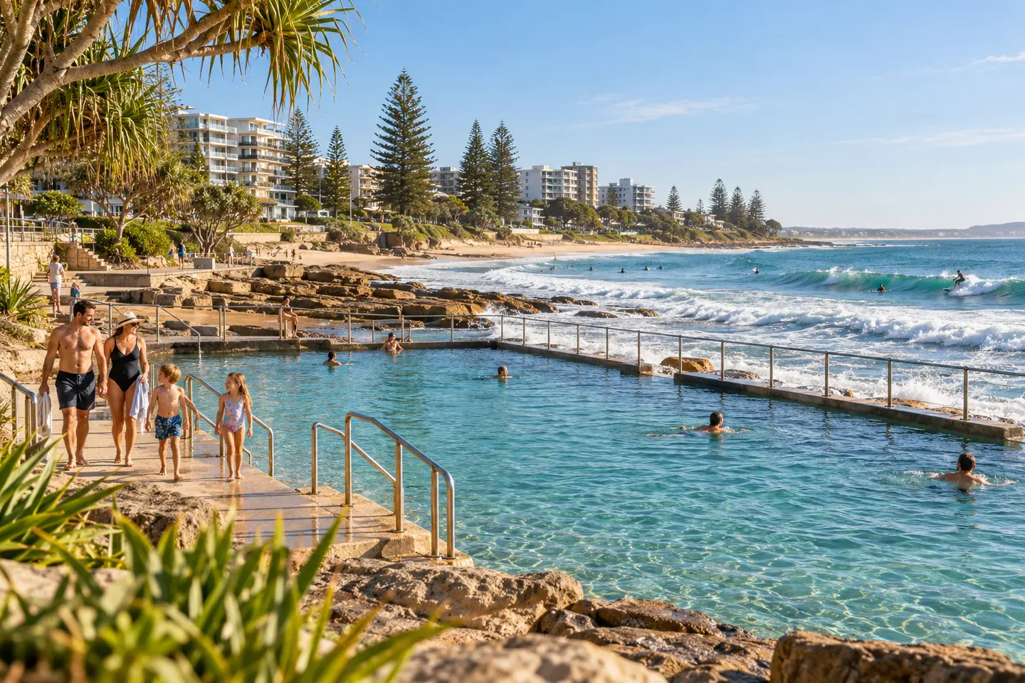 Kings Beach ocean pool beside the surf in Caloundra